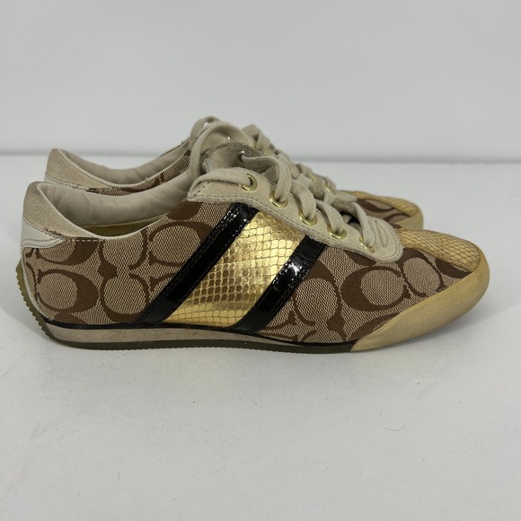 Coach Meagan Signature C Monogram Gold Snake Print Sneakers Size 7M - Picture 6 of 10